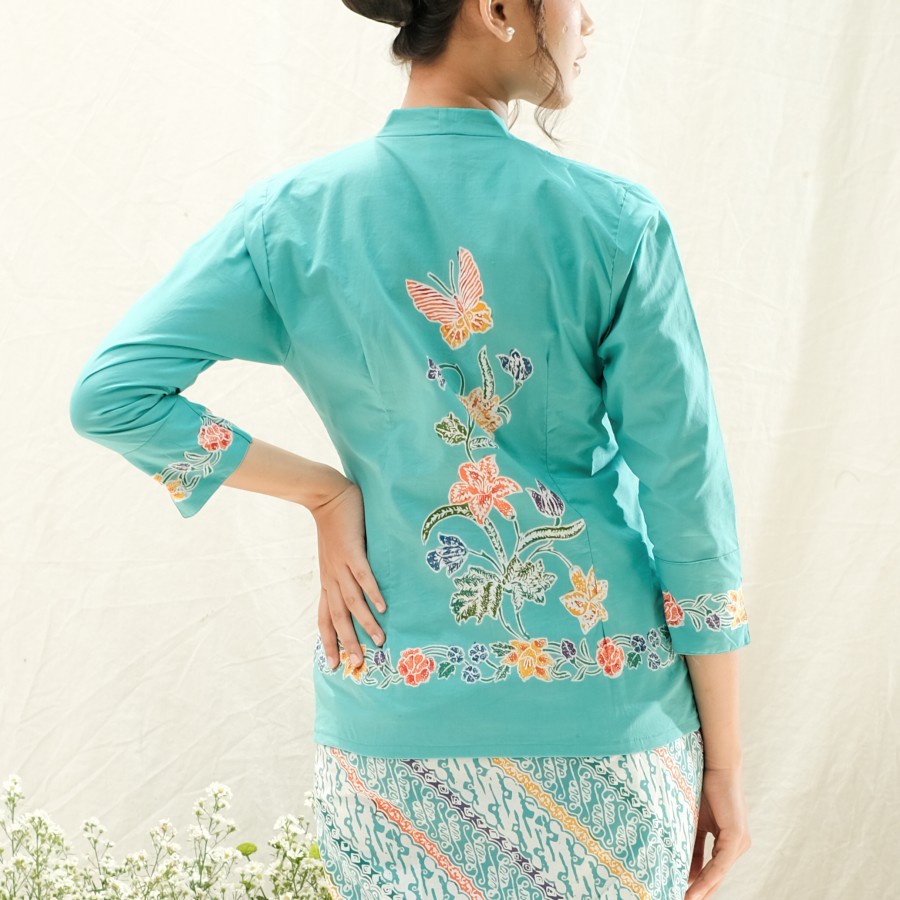 Kebaya Batik Encim Pekalongan Lengan 7/8 Meradelima Katun Tosca