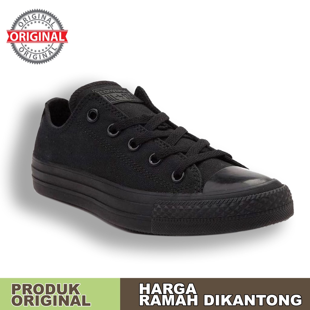 Sepatu Original Converse All Star Low Mono Black Original untuk Pria atau Wanita Model Pendek warna 