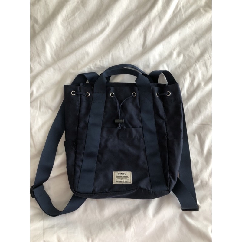 Preloved MINISO Navy Drawstring Bagpack/Ransel/Tas Punggung Serut