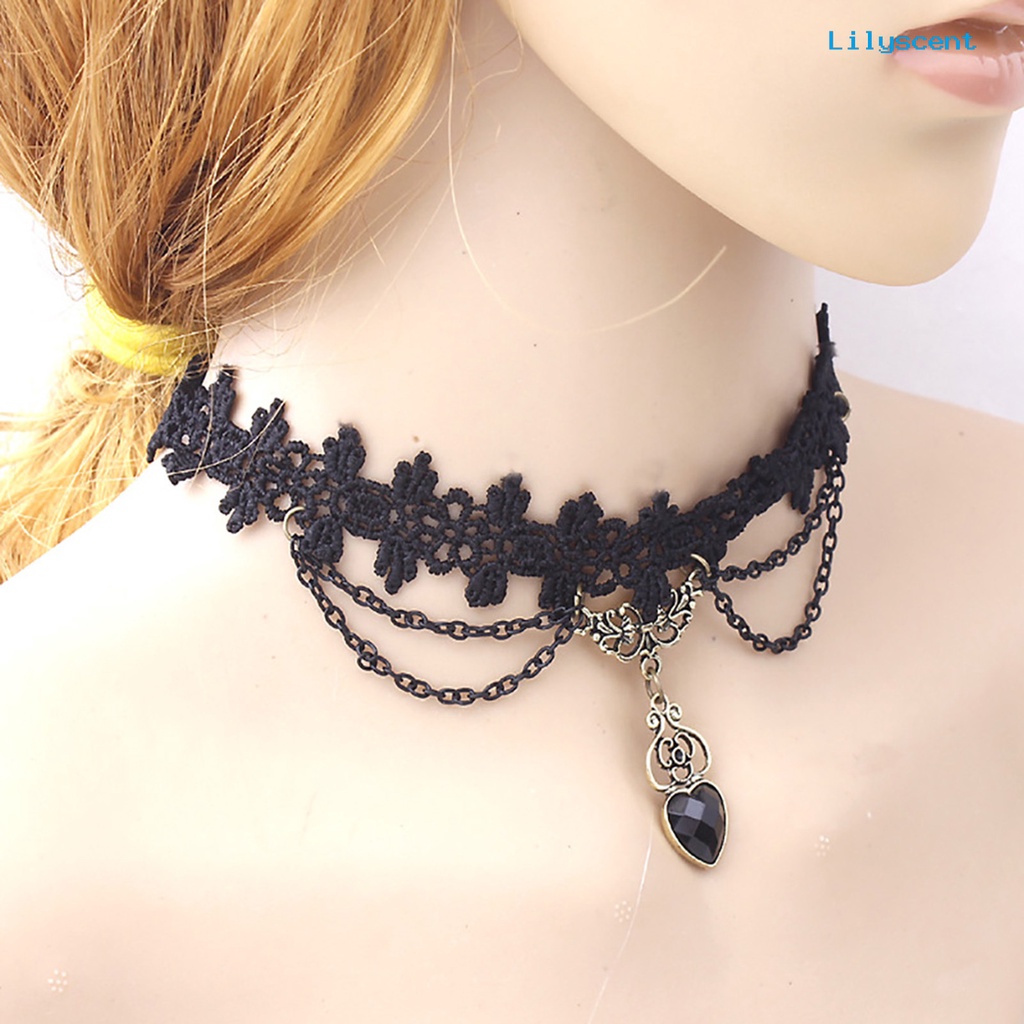 Kalung Rantai Renda Bahan Alloy Warna Hitam Untuk Pernikahan