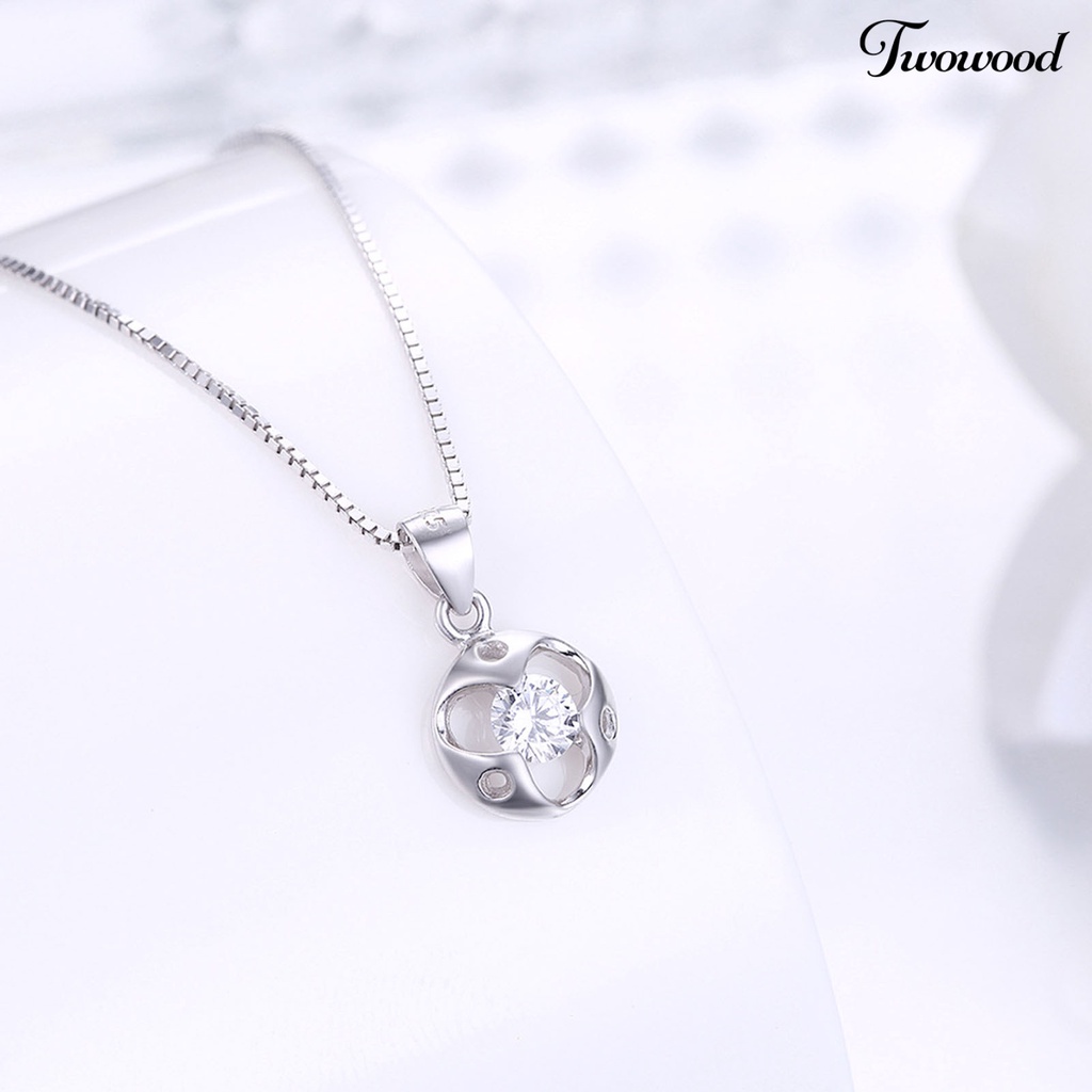 Kalung 925 Silverhoo Bentuk Lingkaran Model Hollow Bahan Cubic Zirconia Untuk Pesta