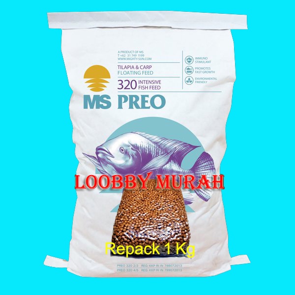 Pakan Pelet Ikan MS PREO 320 (REPACK) 1 KG Nila Lele Protein Tinggi
