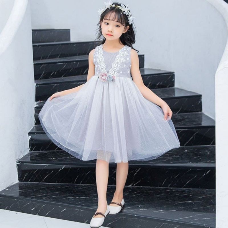 DRESS ANAK IMPORT 3-9 TAHUN PREMIUM WARNA ABU-ABU DAN PINK BAJU PESTA