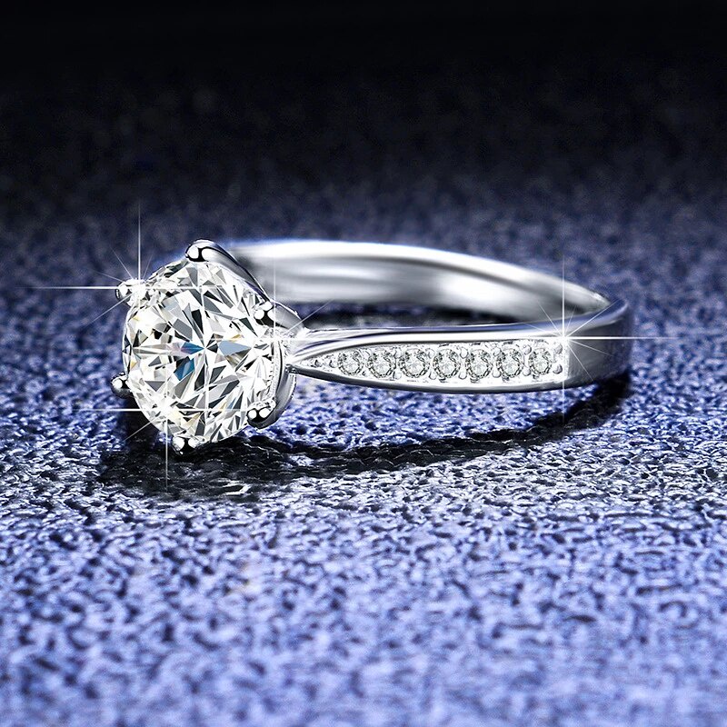 Cincin Wanita Moissanite RIng Perak White Gold Plating