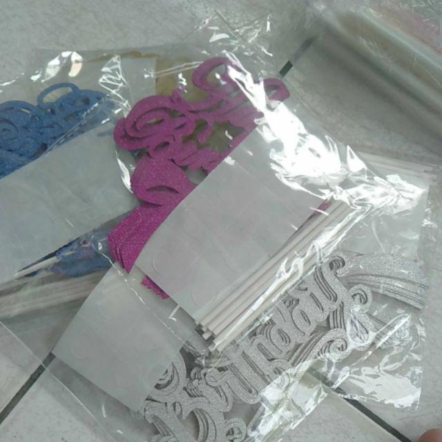 Grosir Per 10 Pcs - Cake Topper Hbd Glitter