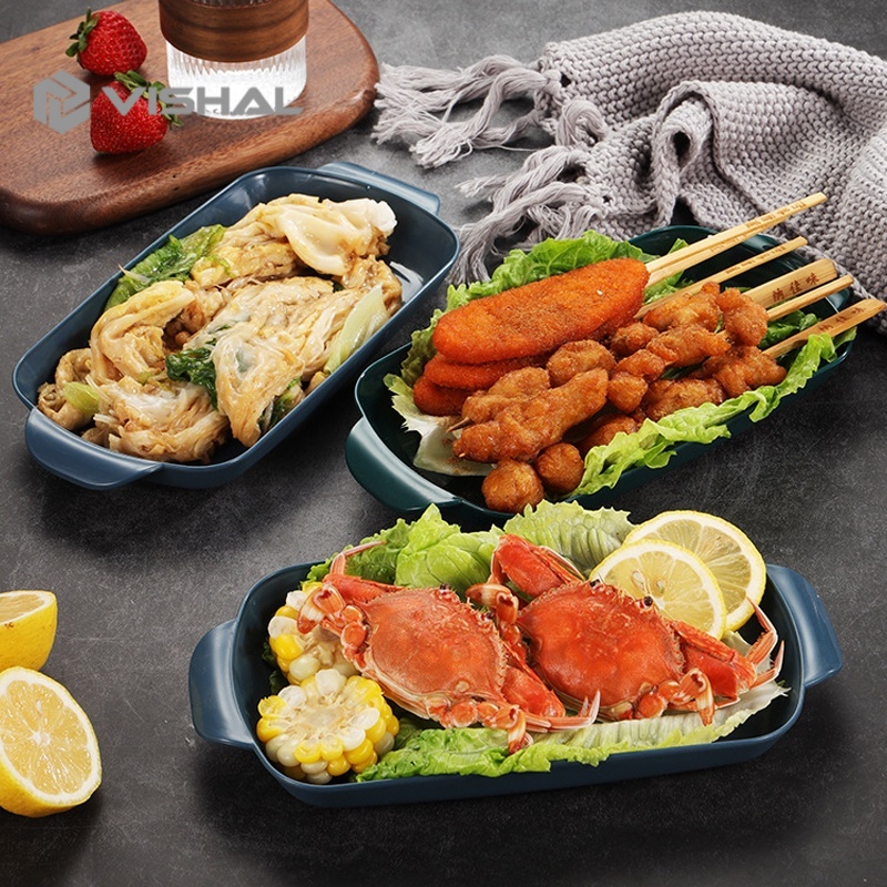 VISHAL Nampan Makanan Plastik / Food Tray Wheat Straw Piring Persegi Panjang / Piring Gulung Usus / Piring Plastik VS-82