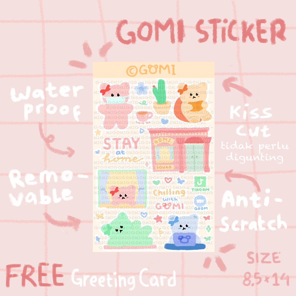 

[FREE POSTCARD] Stay at Home Gomi Removable Sticker | Kiss cut Vinyl Stiker | Journal Planner Laptop