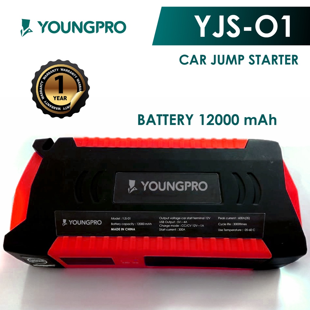 BERGARANSI!! YOUNGPRO  Multifunction Car Jump Starter Real 12000mAh Car Jumper YJS01