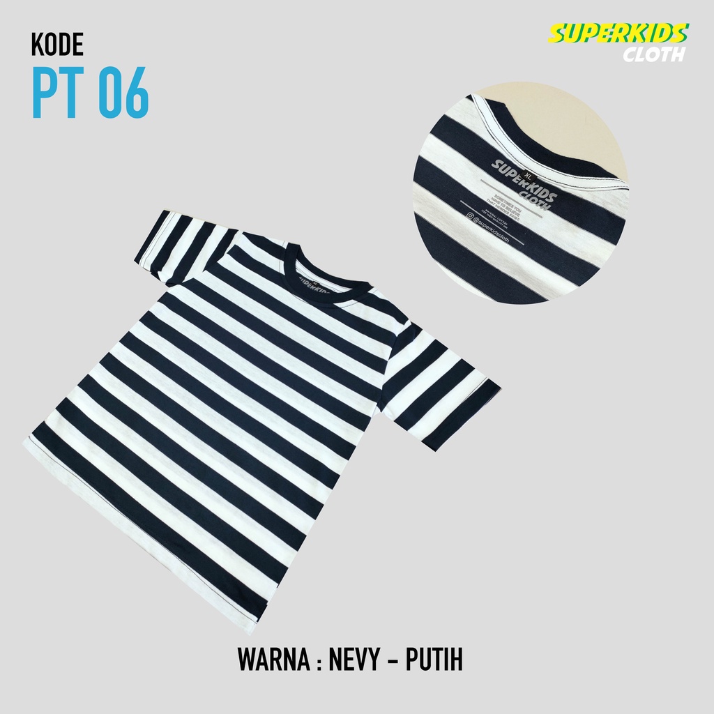 KAOS ANAK STRIPE SALUR NEVY PUTIH TERMURAH ECER GROSIR SUPERKIDS CLOTH 1 - 8 TAHUN