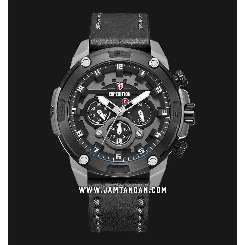 Expedition E 6787 MC LEPBA Chronograph Men Black Dial Black Leather Strap