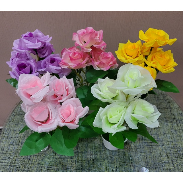 Bunga Mawar Hias Plastik Artificial Flowers Murah Pot Palsu Dekorasi Rumah Terkini PBP112