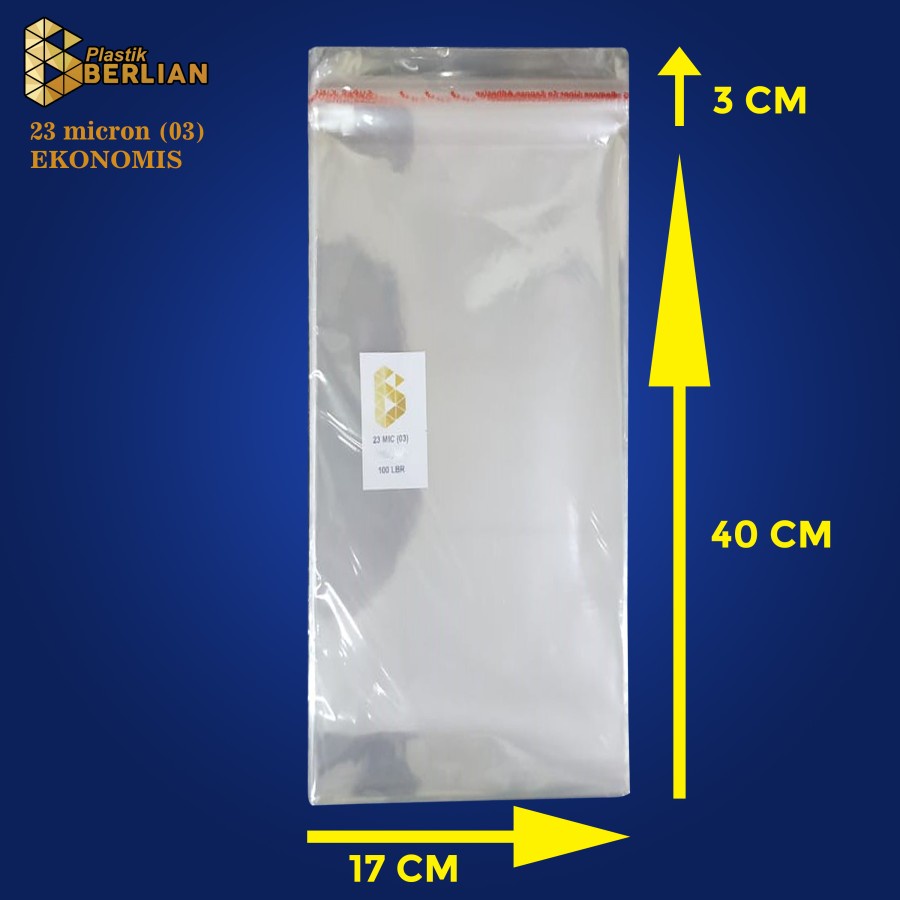 

17 x 40 cm Plastik OPP EKONOMIS 23micron (100 lbr) (lem/seal)