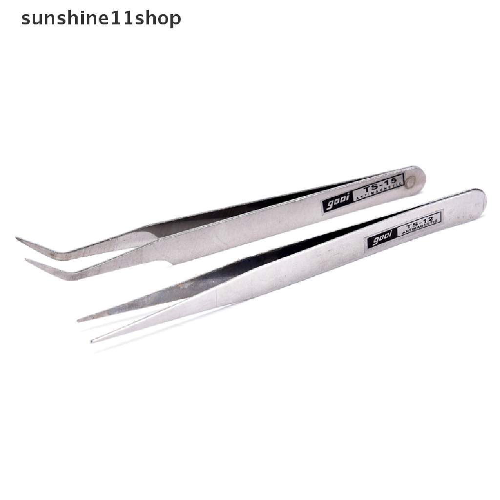 (SHO) 2pcs Pinset Stainless Steel Untuk Mengambil Bulu Mata Palsu / Nail Art