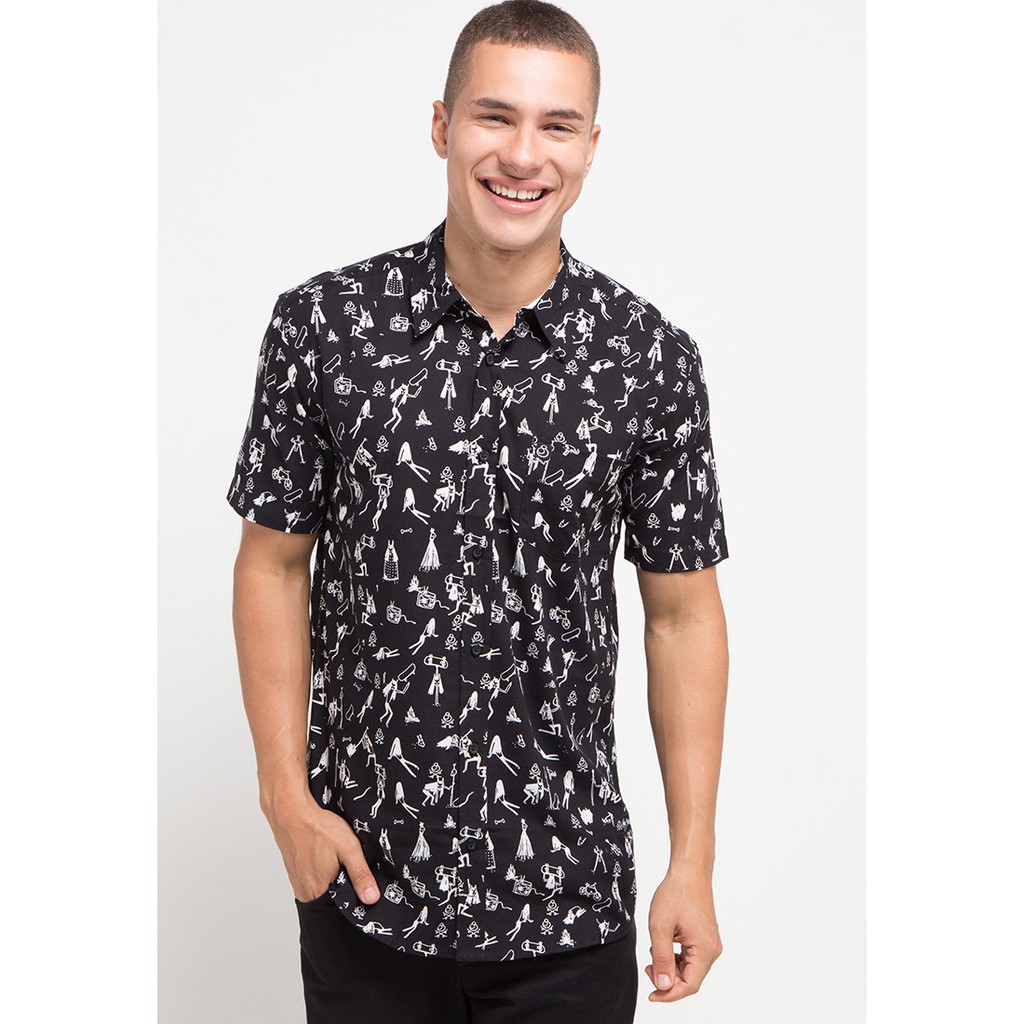 Juice Ematic Kemeja lengan pendek pria Hitam SKATE SEKTE MSHS94201-BLK Planet Surf