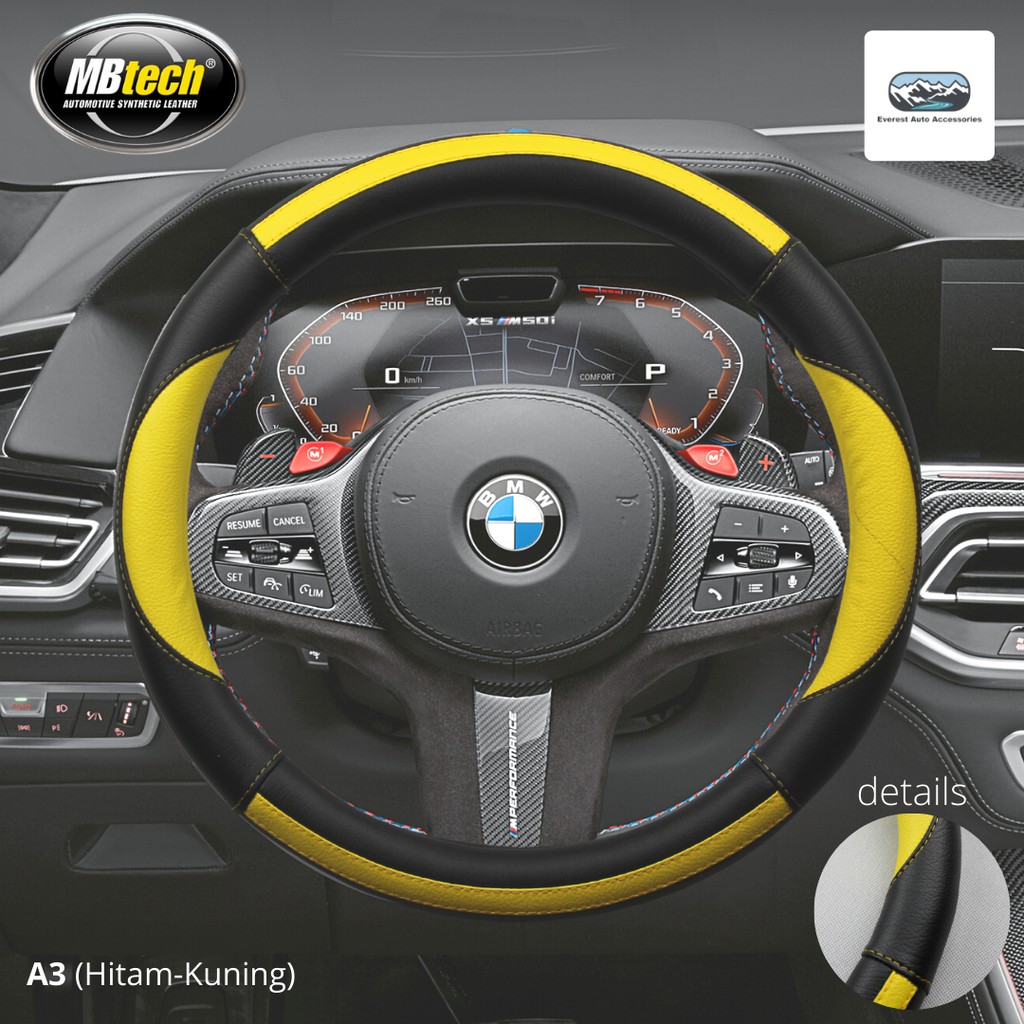 Cover Sarung Stir Steering Wheel Cover Bahan Kulit Universal Diameter 38cm - 40cm kulit MB Tech