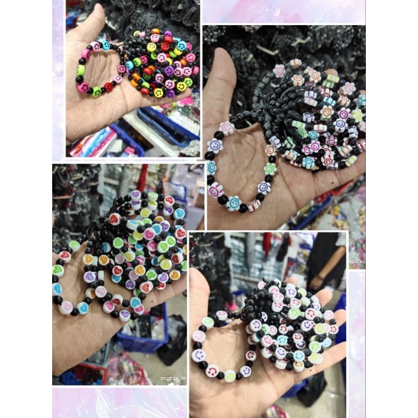 Gelang Tangan mote Plastik warna kombinasi batu Lusinan isi 12pcs