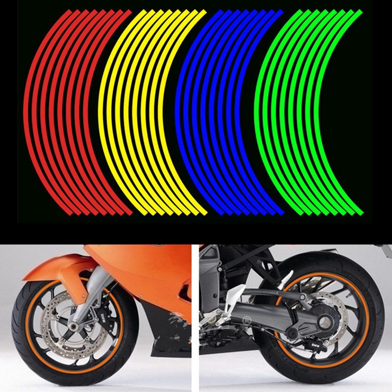 1 set Stiker Reflektif 16 Strip untuk Velg 17-18 inch Sepeda Motor / Mobil