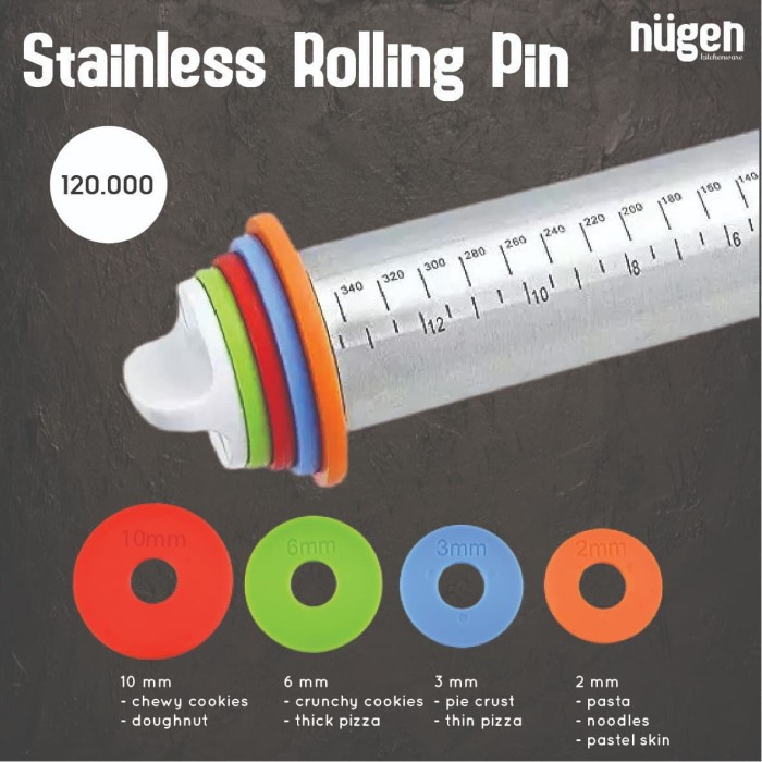 Adjustable Rolling Pin Stainless Rolling Pin Kayu Adjustabble Penggilas Adonan 4 Ketebalan Roling Pin Penggiling Adonan Kue