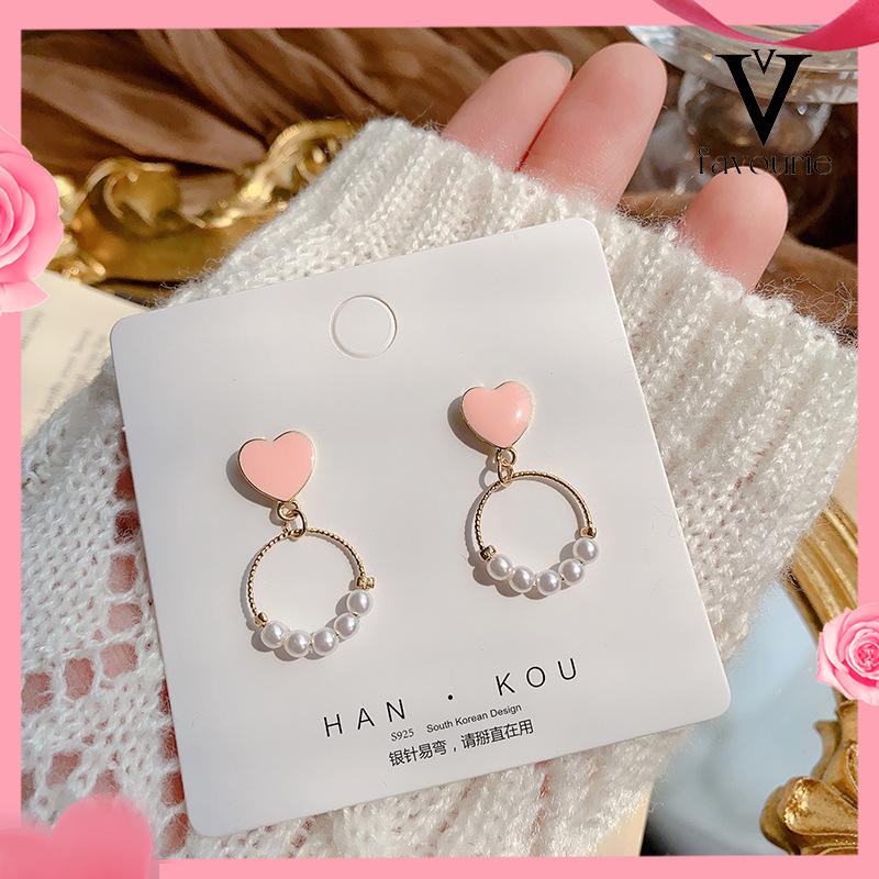 [COD]Anting-anting Geometris Lingkaran Kecil Manis Love Pearl Stud Earrings-FA
