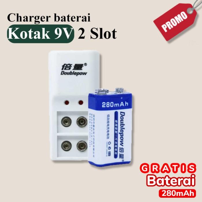 Virji | Charger Batu Baterai Kotak 9V 2 Slot Cas Batrai Batre Rechargeable