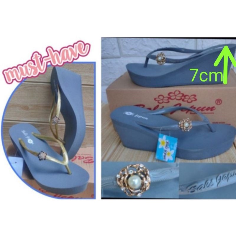 Sandal Wedges Bali Jepun Abu Hak 7cm Dan Hak 3cm. Garansi Original