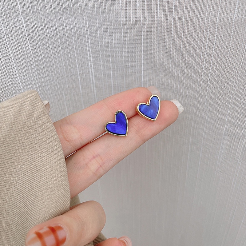 Anting Stud Bentuk Hati Warna Biru Untuk Wanita