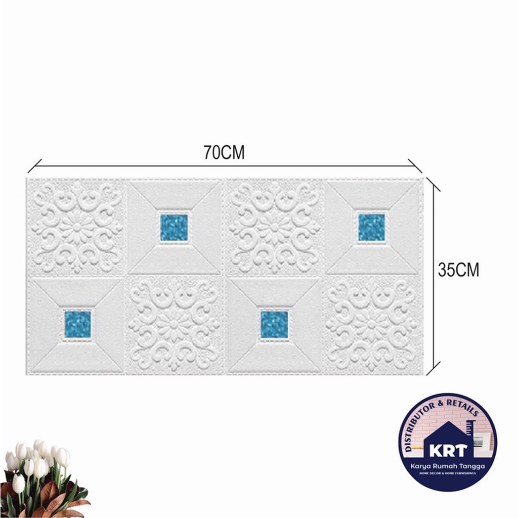 Murah Hemat Paket 10 Lembar Wallpaper Dinding 3D Foam Stiker Dinding Plafon Waterproof Kedap Suara-10 PCS KRISTL SKYBLU