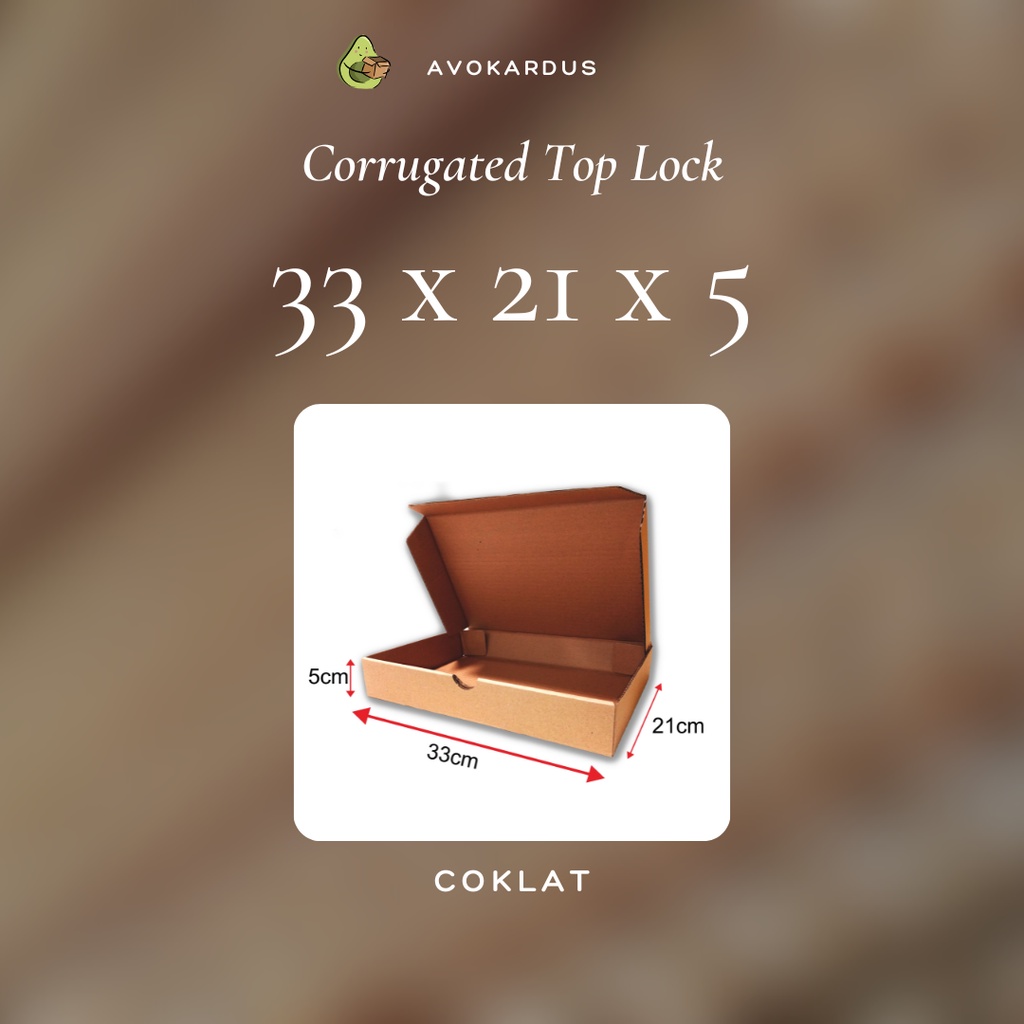 

Kardus Corrugated Die Cut 33x21x5 Top Lock Kotak Dus