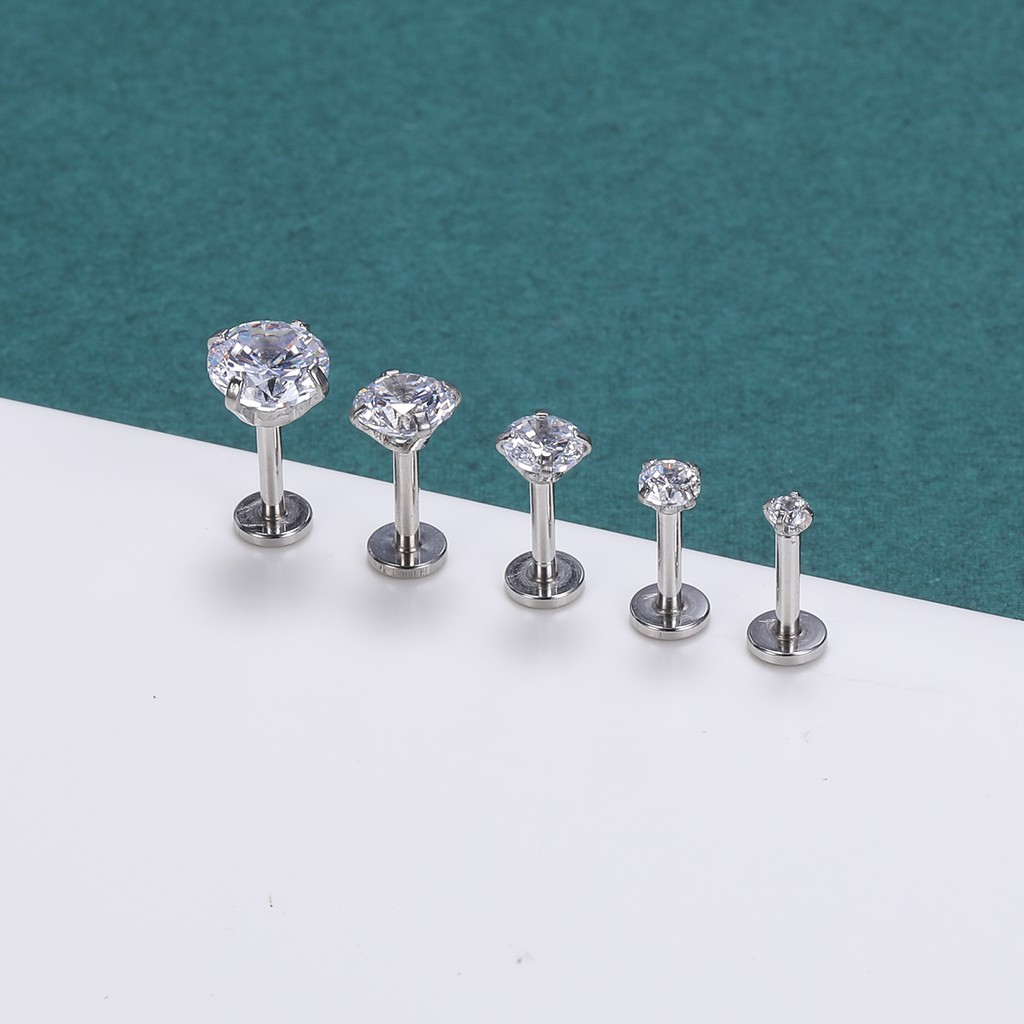 6pcs / Lot Anting Tindik Bibir / Tulang Rawan Telinga Hias Kristal Cz Bahan Stainless Steel 16g Ukuran 3 / 4 / 5 / 6mm