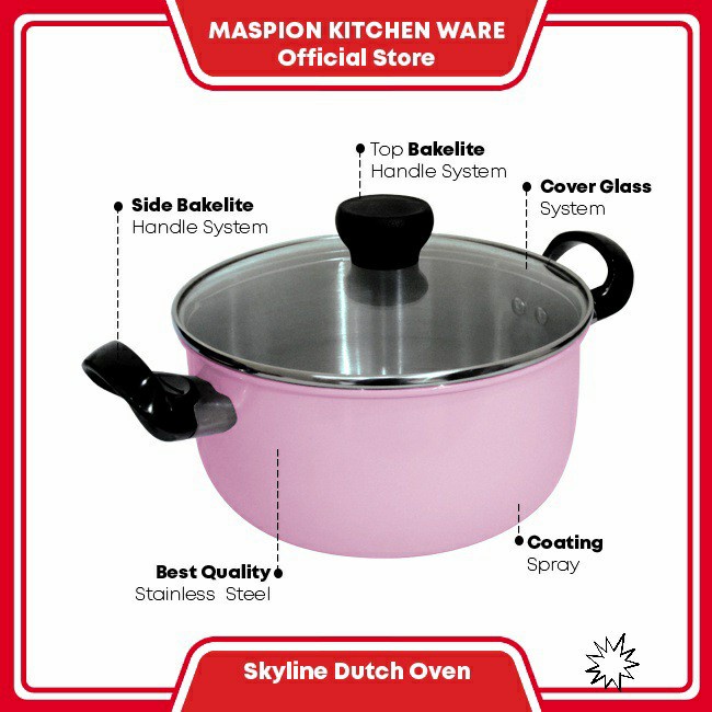 Panci Soup Maxim Colouris Skyline Dutch Oven 20cm Tutup Stainless DO 20