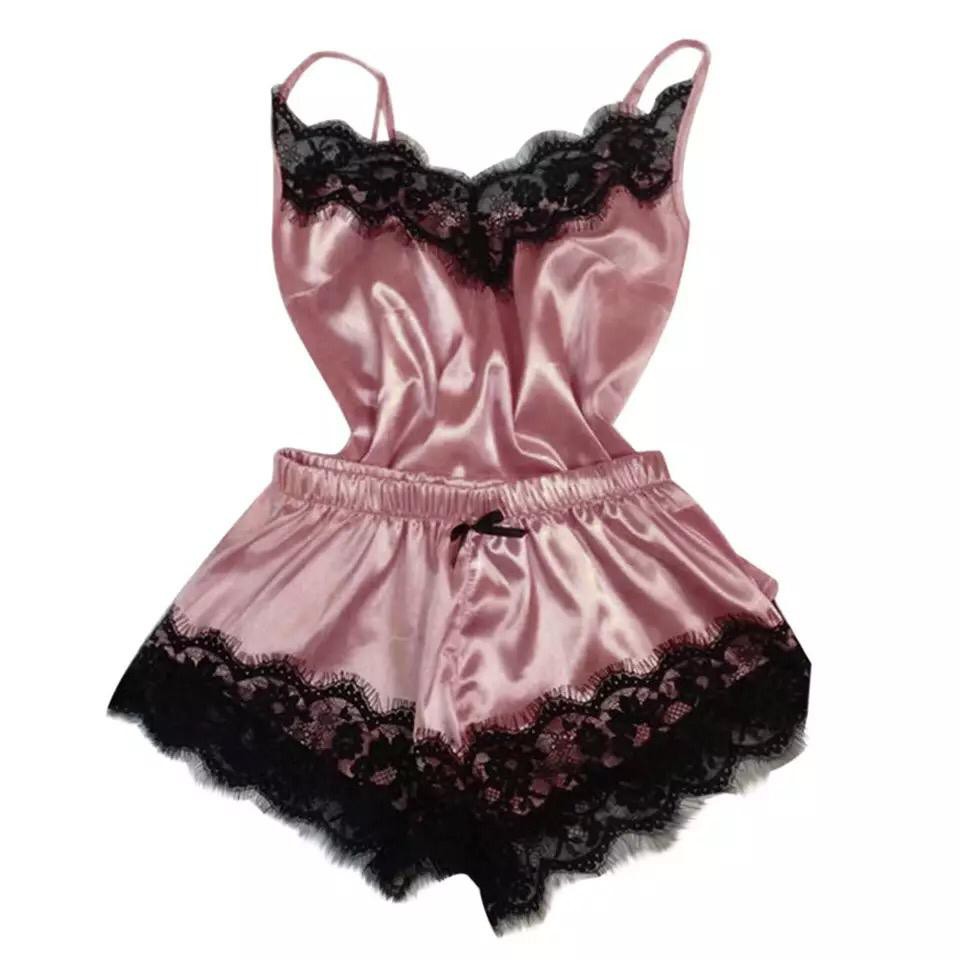✅𝐅𝐎𝐈𝐒𝐒® Lingerie Set Sexy  Baju Tidur Wanita Import Sleepwear Bahan Silk Set Wanita 1162-DUSTY PINK