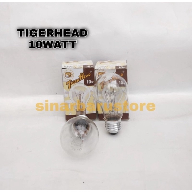 Lampu Bohlam Pijar E27 Tiger Head 10 Watt Clear Bening