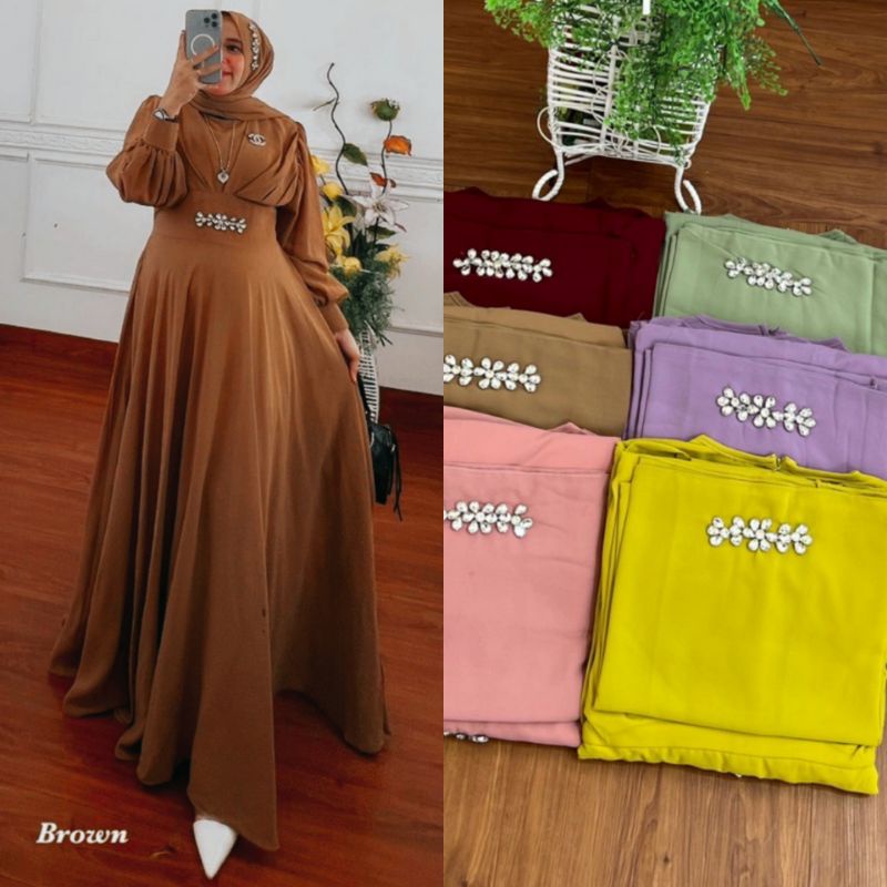 DELIA DRESS ORIGINAL CERUTY PREMIUM SET PASMINA/DRESS MAXY FULL FURRING/GAMIS CERUTY BABYDOLL/GAMIS MUSLIMAH/FAR MOSLEMSTORE