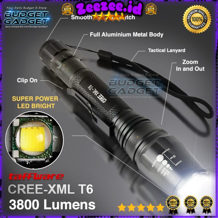 Taffware E27 Senter LED Cree XM-L T6 3800 Lumens