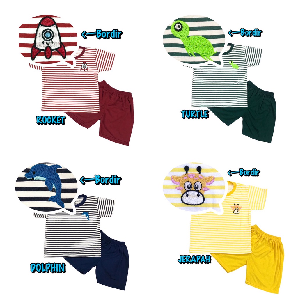 3S YEYA - BAJU SETELAN PENDEK FASHION ATASAN CELANA OBLONG ANAK LAKI-LAKI/COWOK BAHAN KAOS KATUN BORDIR SALUR