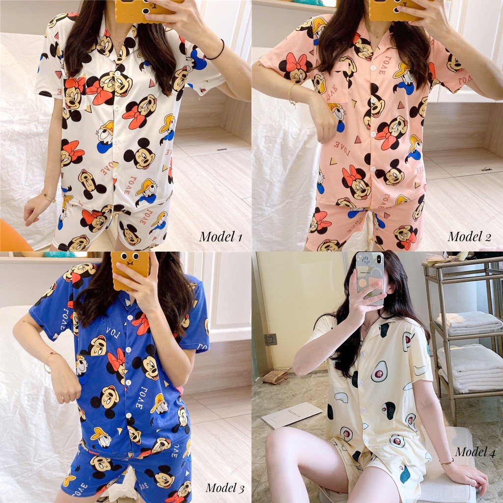 Baju tidur piyama wanita bahan import murah seserahan sleepwear BTB026-1 import model kemeja