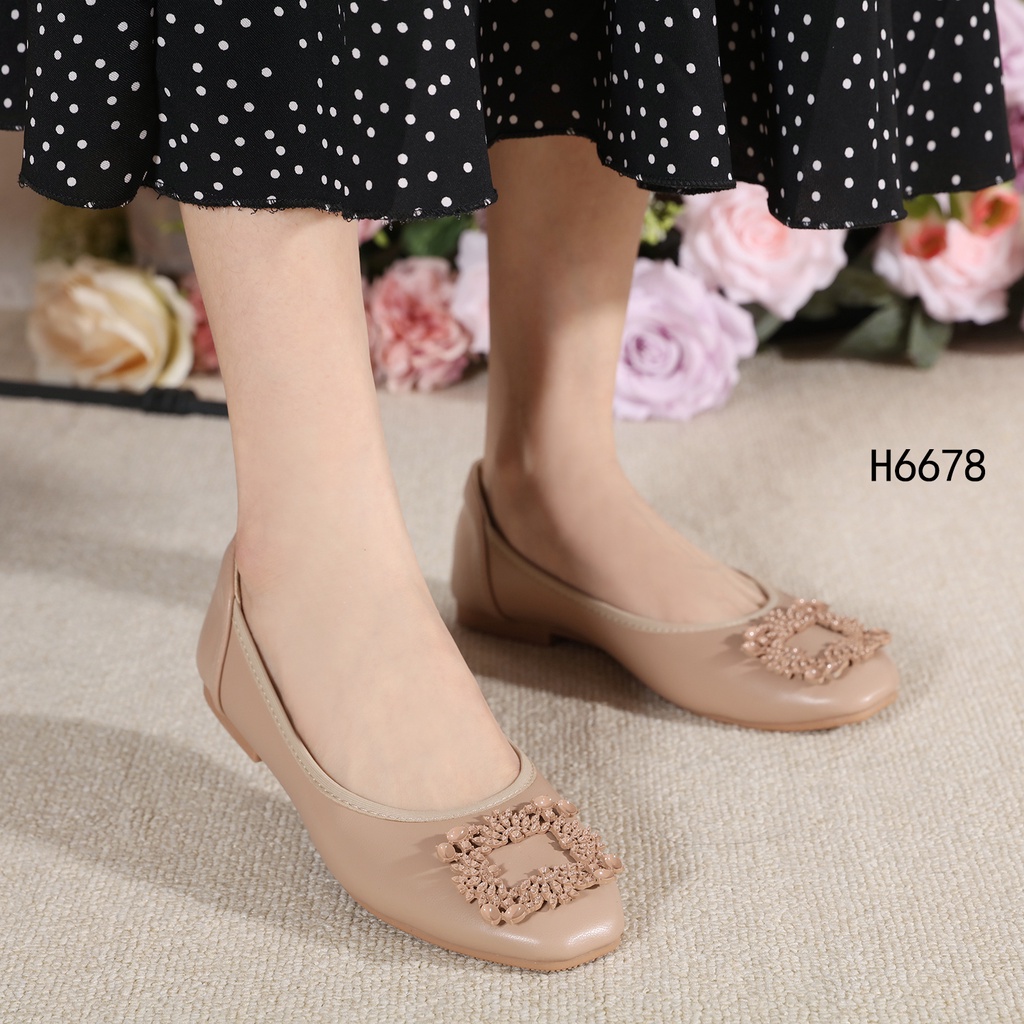 HELIVA FIONA Low Heels 1cm Flat Shoes Ballet Bahan Kulit H6678 Original Brand