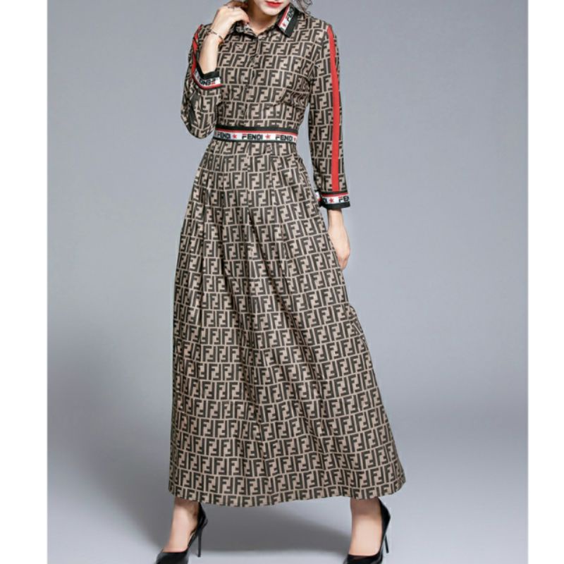 MDLV ~ 06620 Fendirica Shirt Maxi Dress Pendi Premium Long Dress Import Dress maxi Fashion Import