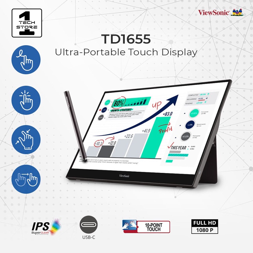 Monitor Portable 16" ViewSonic TD1655 |Touch Screen|IPS|USB Type C