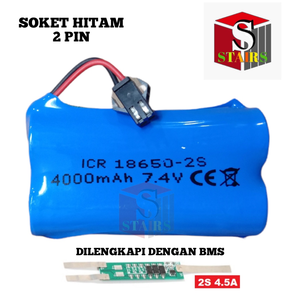 Baterai RC/ Baterai Speaker Aktif &amp; Elektronik Lainnya 2x 18650-2S 4000mAh 7.4V Protektor BMS 4,5A Soket Hitam 2 Pin