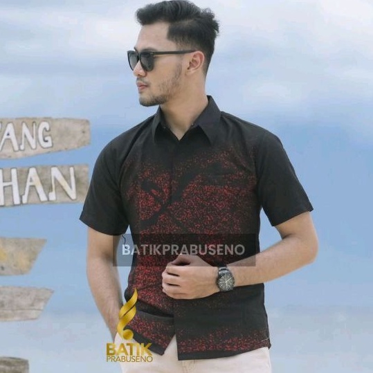 Prabanggana Lengan Pendek Slimfit Original Baju Batik Prabuseno Kemeja Pria Bahan Katun Printing Hal