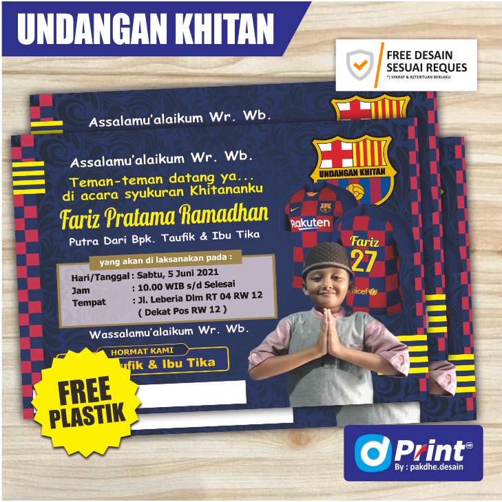 Undangan Khitan Anak tema Sepakbola / Kartu Nasi Khitan / Undangan Tasyakuran Khitan desain Custom
