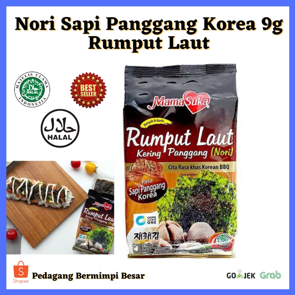 

Mamasuka Rumput Laut Sapi Panggang Korea 4,5g/ Nori Sapi Panggang/ Rumput Laut Sapi Panggang