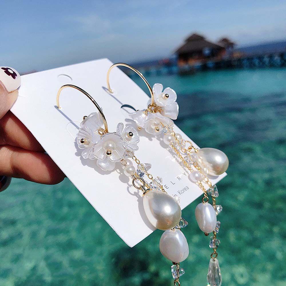 Mxbeauty Anting Tusuk Gantung Wanita Desain Bunga Hias Mutiara Imitasi Untuk Pantai / Pernikahan