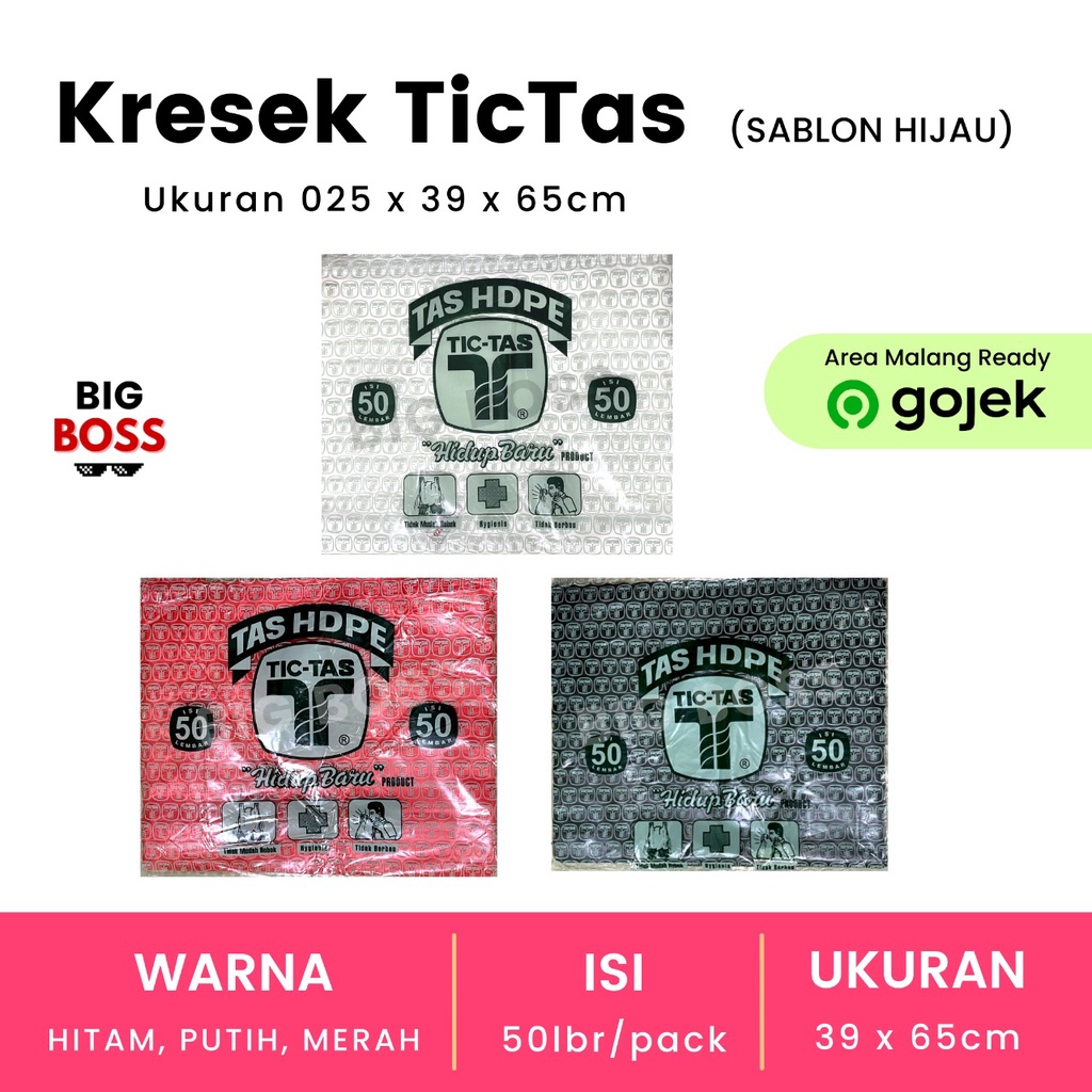 [ISI 50 LBR] Kresek Tictas Jumbo Hitam Putih / Plastik Polos HD Tictas Hijau 39 Tebal 025