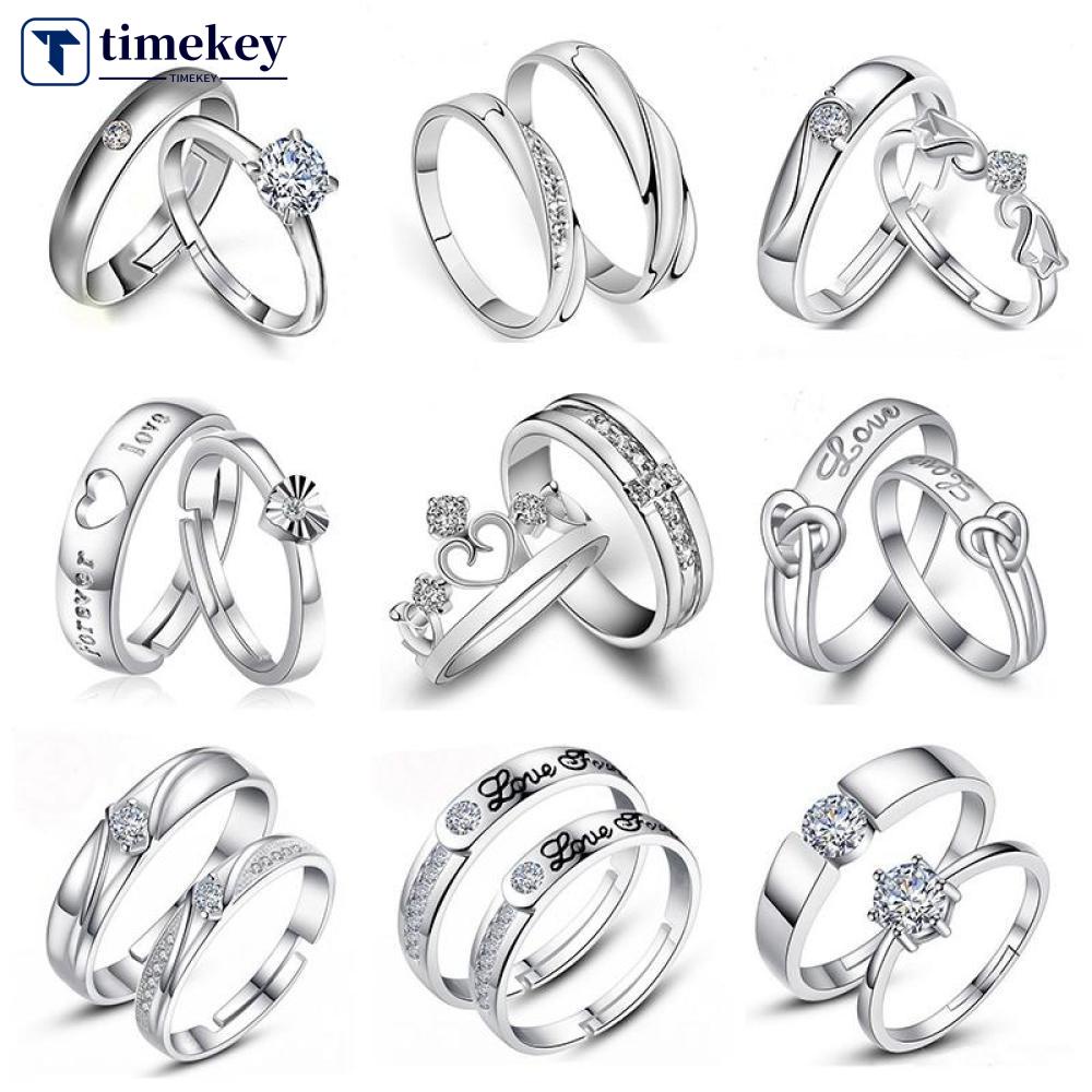 Timekey 1 Pasang Cincin Lapis Silver 925 Hias Zirconkristalberlian Untuk Pasanganpriawanita A3K2