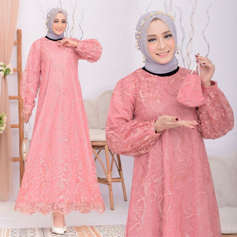 (NEW) MIRUA - Baju Gamis FREE Masker Brukat Brokat Remaja Wanita Perempuan Ibu Muslim Ukuran S M L X