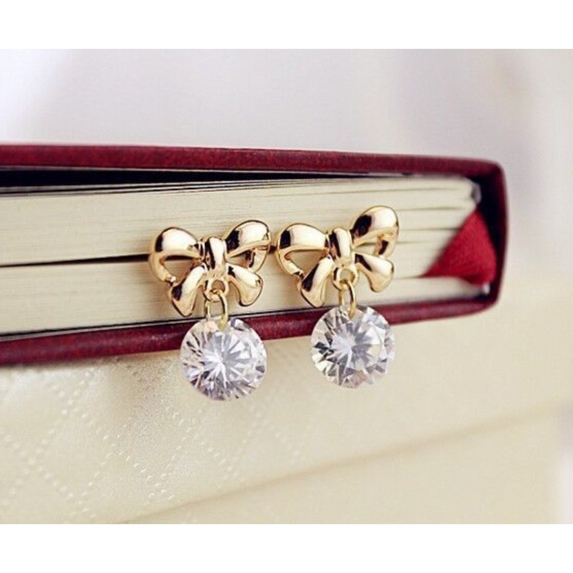 Anting Wanita BOW ZIRCON E174 Women Stud Earrings Giwang Tusuk Cewe Korea Fashion Korean Style