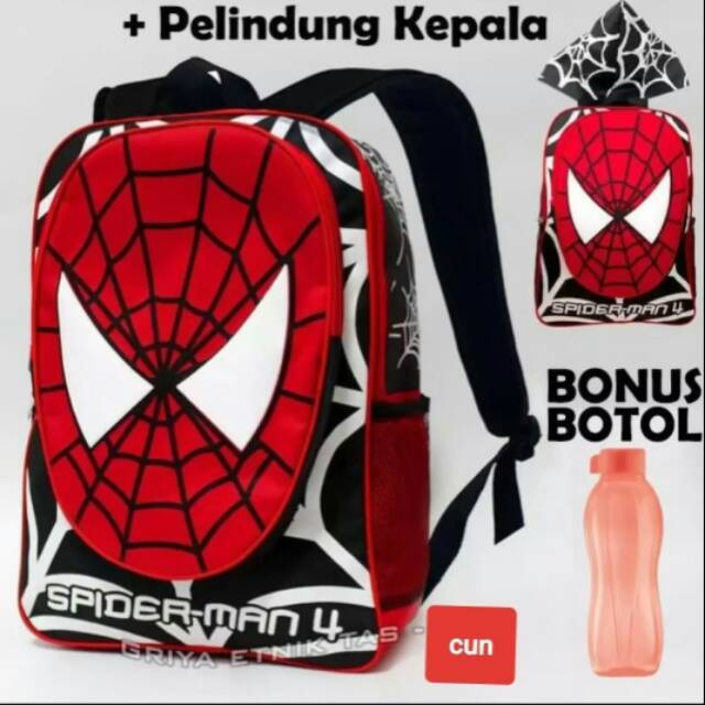 Tas Ransel Anak Sekolah spiderman ada pelindung kepala free botol /tas murah