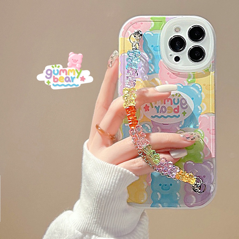 Ins Casing Silikon Motif Kartun Beruang + Rantai Untuk Iphone 14 7 / 8 SE2020 7 + 8 PLUS 11 12 13 Mini PRO MAX